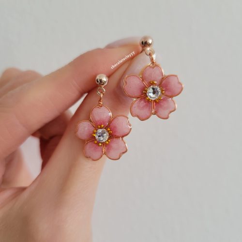 Pink Sakura Short Dangle Earrings 2 - chocolateclayyy