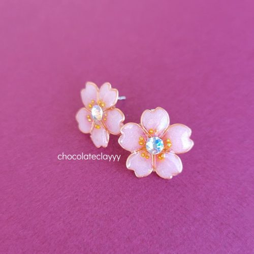 Pink Sakura Stud Earrings 3 - chocolateclayyy